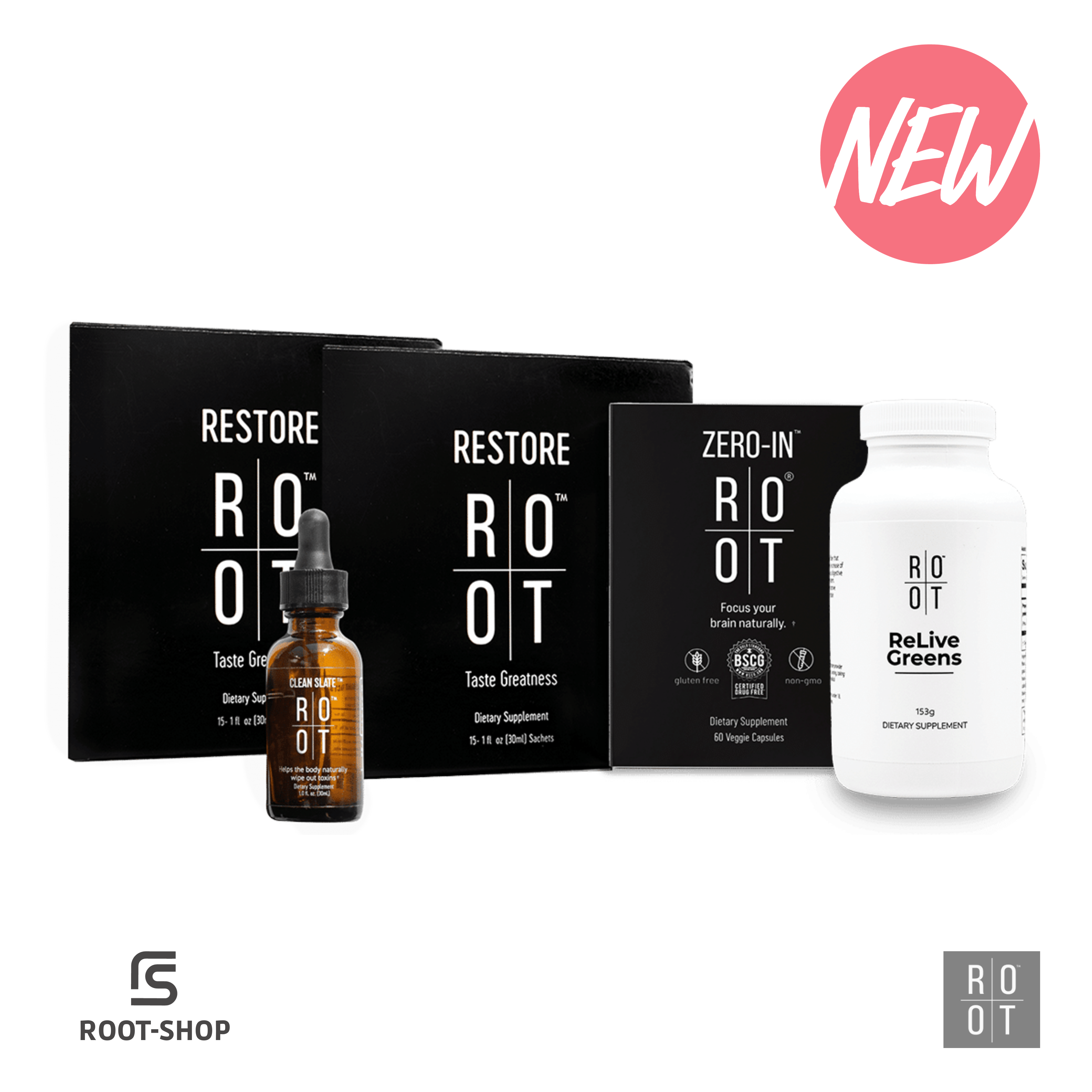 ROOT Dr. Cream Pack | 1x Clean Slate | 1x Zero In | 2x Restore | 1x Relive Greens